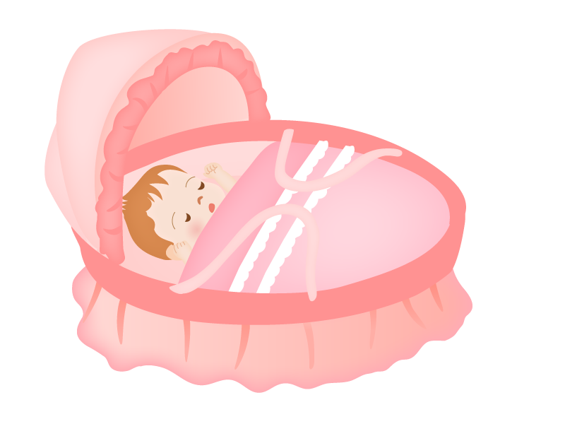可愛いクーファンに眠る赤ちゃんのイラスト無料素材