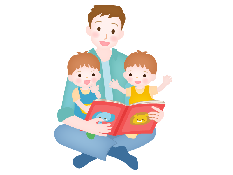 双子の子供に絵本を読み聞かせるお父さん ぱすてる Kidsイラスト素材