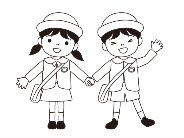 制服を着た幼稚園児が手を繋ぐイラスト 白黒あり ぱすてる Kidsイラスト素材
