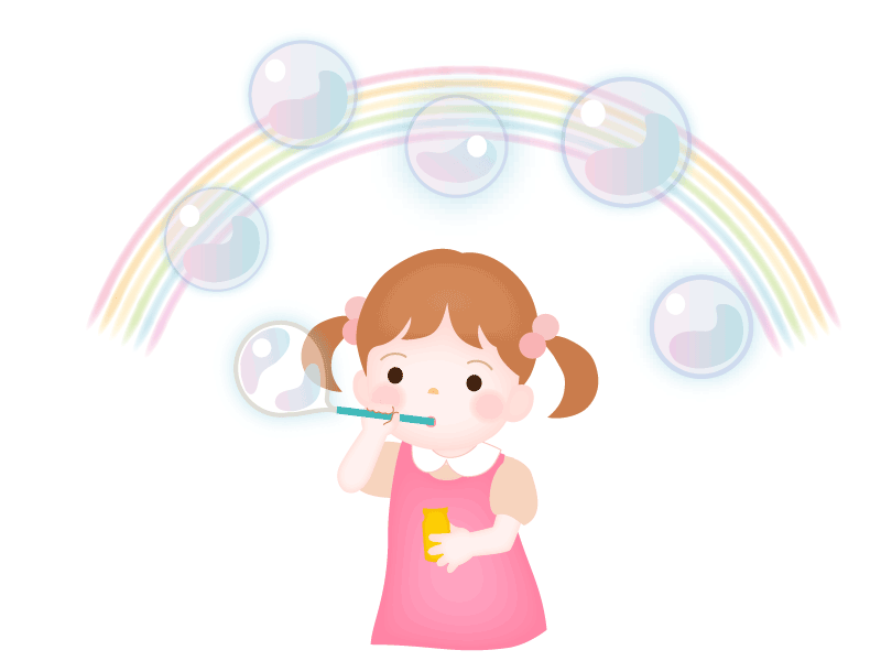シャボン玉をふく女の子と虹 ぱすてる Kidsイラスト素材