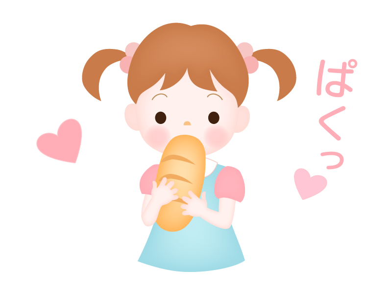 コッペパンを食べる幼児 女の子 ぱすてる Kidsイラスト素材