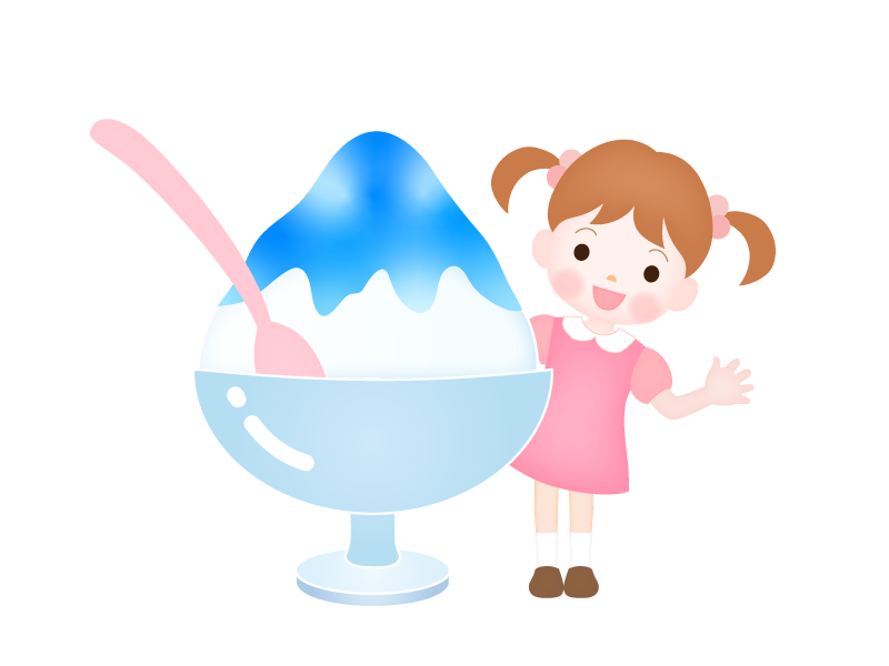 青いシロップのかき氷と女の子 ぱすてる Kidsイラスト素材