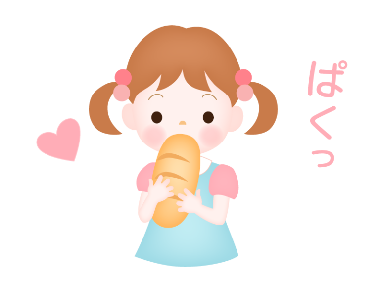 コッペパンを食べる幼児/女の子 – ぱすてる＊kidsイラスト素材